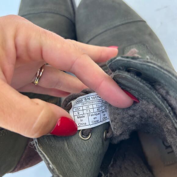 UGG Kilmer Dark Green Suede Lace Up Moto Combat Boots Shearling Winter 9 - Picture 8 of 10